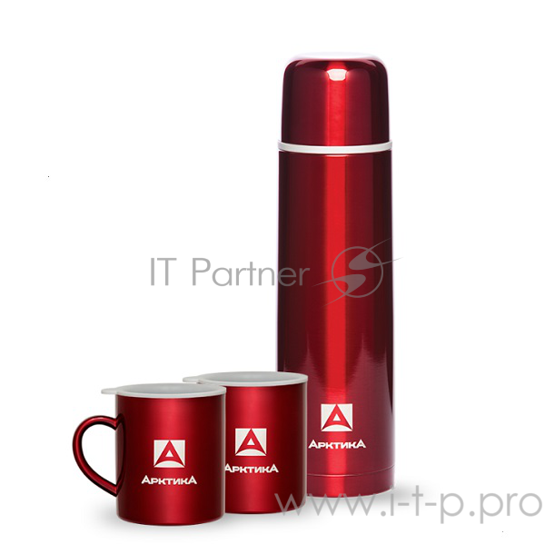 Набор: термос бытовой (для напитков) 1000 мл + 2 круж.300 мл, Арктика 102-1000S (красный) (в уп. 6 шт)
