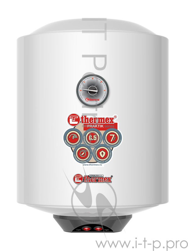 Водонагреватель THERMEX PRAKTIK 30 V SLIM Серия: PRAKTIK, Размеры (ВхШхГ) 501х365х378 мм, Форма Круглая узкая, Производство: Россия, Внутренний бак: Нержавейка, Исполнение: Вертикальное, Объем горячей воды 30 л, на внутренний бак: 7 лет, Мощ