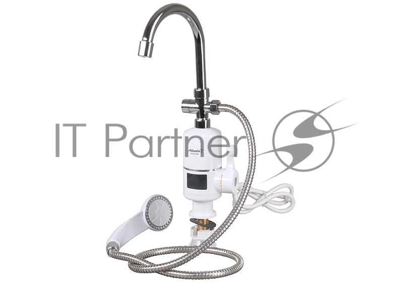 Водонагреватель проточный ATLANTA, ATH-7423 белый, 3000Вт, Душевая лейка с креплением, Автоматический предохранитель КЗ, Индикация температуры воды, Автоматическое гидравлическое управление, Защита от сухого включения ТЭНа, Мгновенный нагрев потока в