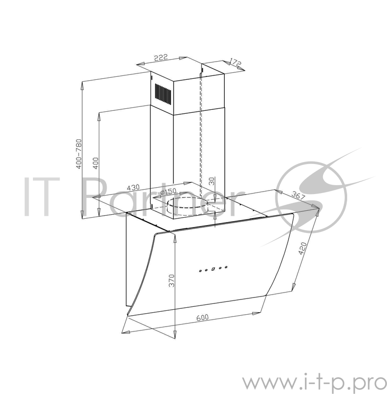 Воздухоочиститель LEX PLAZA 600 BLACK 600 м3/ч, 40 Дб, подсветка,угольный фильтр, диаметр 150 мм