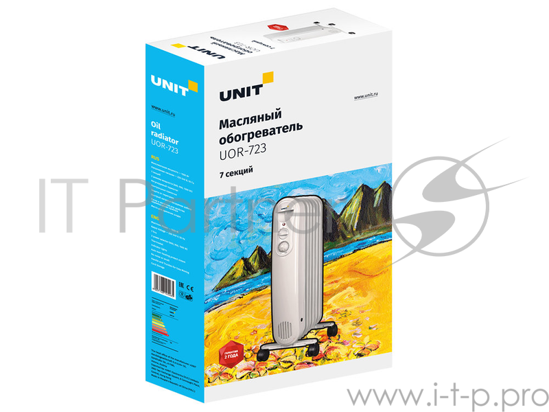 Масляный обогреватель UNIT UOR-723, обогреватель масляный, 7 секций, 1500Вт.