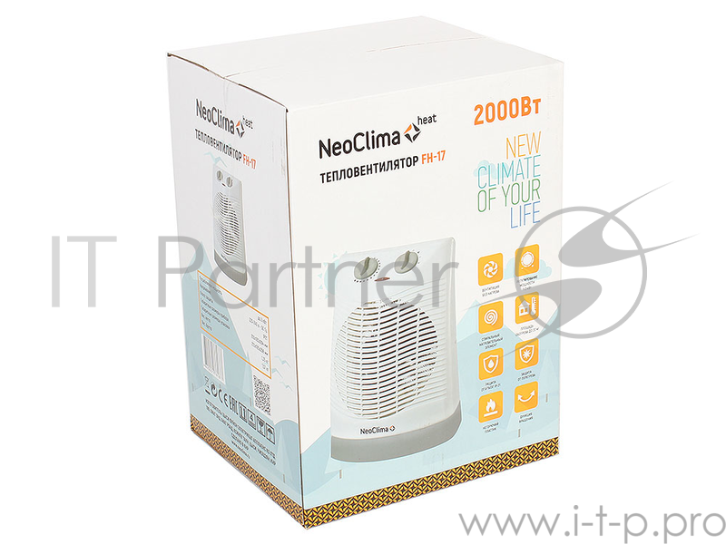 Тепловентилятор Neoclima FH-17 1000/2000Вт, спиральный с функцией вращения и защитой от брызг