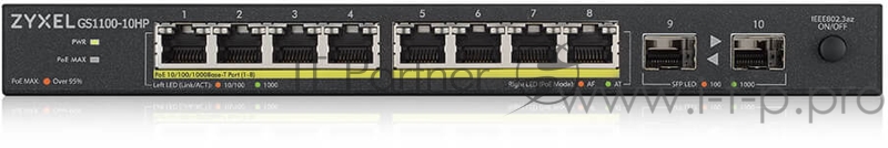 Сетевое оборудование ZyXEL GS1100-10HP-EU0101F Коммутатор PoE 8x Gigabit, 2x Fiber Uplink, 120 Watt PoE