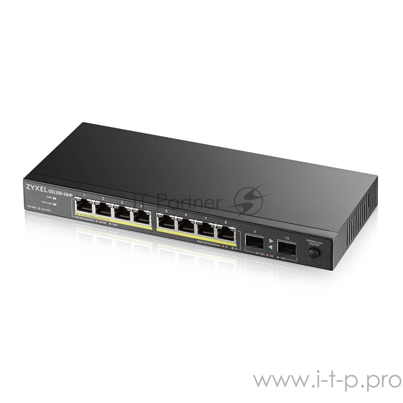 Сетевое оборудование ZyXEL GS1100-10HP-EU0101F Коммутатор PoE 8x Gigabit, 2x Fiber Uplink, 120 Watt PoE