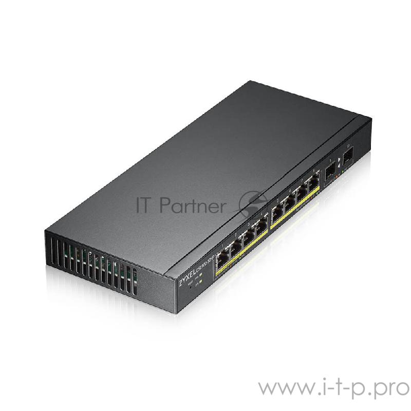 Сетевое оборудование ZyXEL GS1900-10HP-EU0101F Коммутатор 8-port GbE L2 PoE Smart Switch + 2 SFP slots, 802.3at, desktop, fanless, 70 Watt