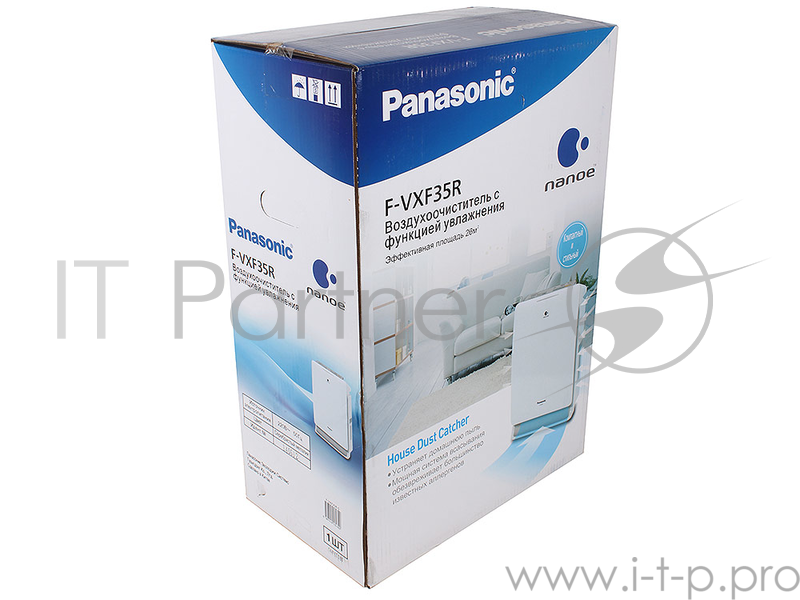 Климатический комплекс Panasonic F-VXF35R-S Оч-ль с увлажнением, Мощ. 41 Вт, пл 26 м.кв., ём-ть 2.1л, расход 350 мл/ч, ШхВхГ 360x560x200, вес 7.8кг, с