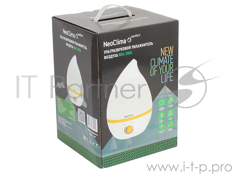 Увлажнитель воздуха NEOCLIMA NHL-200L белый Обсл.площадь 20кв.м. Антибактериальное покрытие, Расход воды 250 гр/час, Объём 2л
