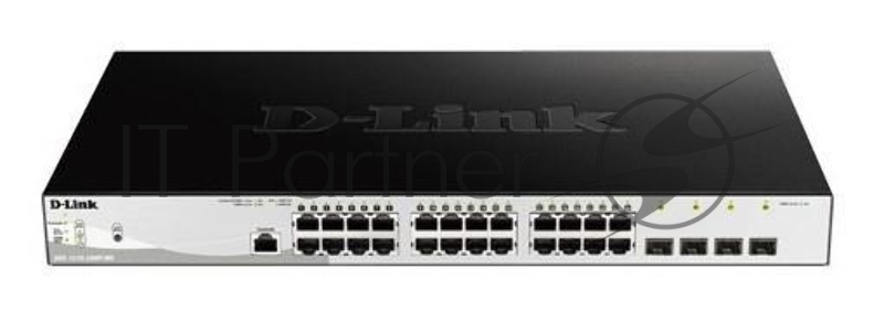 Сетевое оборудование D-Link DGS-1210-28MP/ME/B1A Управляемый коммутатор 2 уровня с 24 портами 10/100/1000Base-T и 4 портами 1000Base-X SFP (24 порта с поддержкой PoE 802.3af/802.3at (30 Вт), PoE-бюджет 370 Вт)