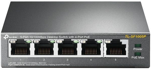 Сетевое оборудование TP-Link TL-SF1005P 5-портовый 10/100 Мбит/с настольный коммутатор с 4 портами PoE SMB