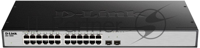 Сетевое оборудование D-Link DGS-1026X/A1A Неуправляемый коммутатор с 24 портами 10/100/1000Base-T, 2 портами 10GBase-X SFP+, функцией энергосбережения и поддержкой QoS