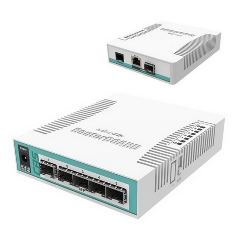Сетевое оборудование MikroTik CRS106-1C-5S Коммутатор Cloud Router Switch with QCA8511 400MHz CPU, 128MB RAM, 1x Combo port (Gigabit Ethernet or SFP), 5 x SFP