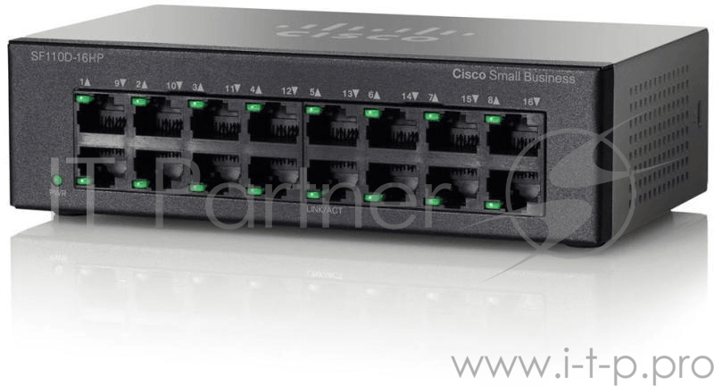 Сетевое оборудование Cisco SB SF110D-16HP-EU Коммутатор 16-портовый, неуправляемый, 10/100 PoE
