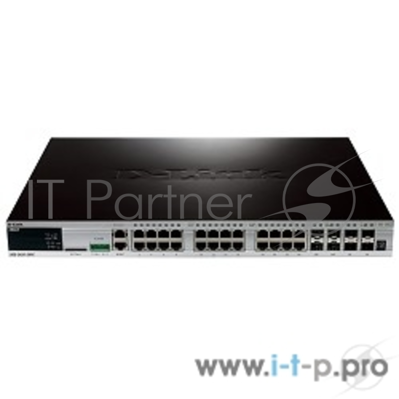 Сетевое оборудование D-Link DGS-3420-28PC/B1A/A2A PROJ Управляемый стекируемый коммутатор уровня 2+ с 20 портами 10/100/1000Base-T, 4 комбо-портами 100/1000Base-T/SFP (24 порта с поддержкой PoE) и 4 портами 10GBase-X SFP+