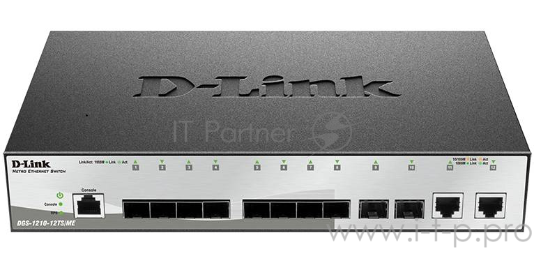 Сетевое оборудование D-Link DGS-1210-12TS/ME/B1A Управляемый коммутатор 2 уровня с 10 портами 1000Base-X SFP и 2 портами 10/100/1000Base-T