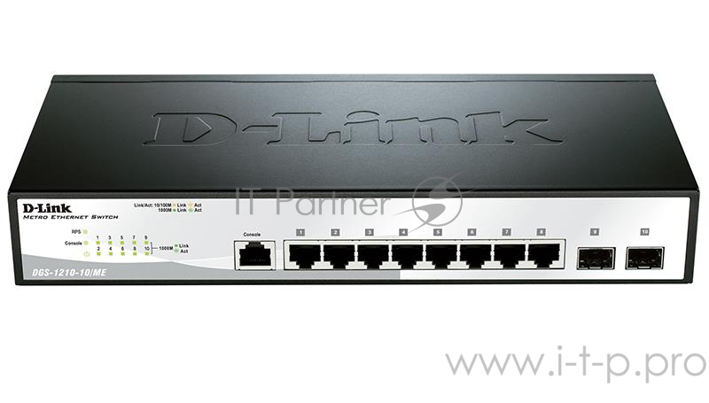 Сетевое оборудование D-Link DGS-1210-10/ME/A1A Коммутатор 2 уровня с 8 портами 10/100/1000Base-T и 2 портами 1000Base-X SFP