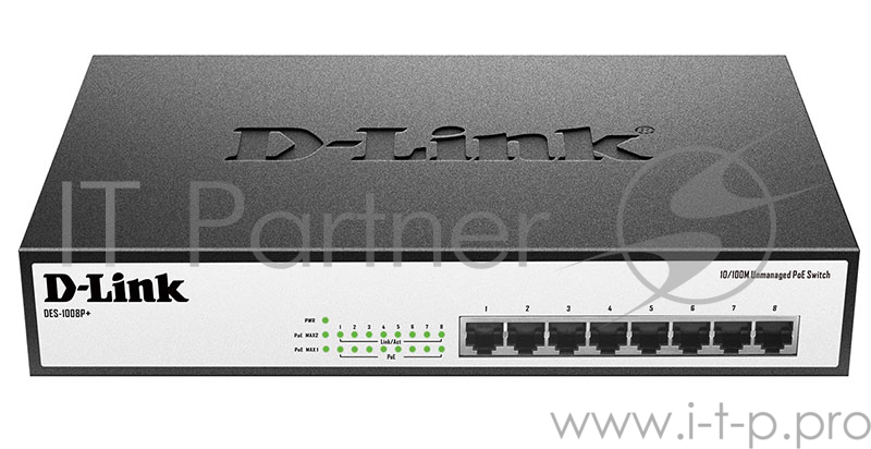Сетевое оборудование D-Link DES-1008P+/A1A коммутатор неуправляемый с 8 портами 10/100Base-TX с поддержкой PoE