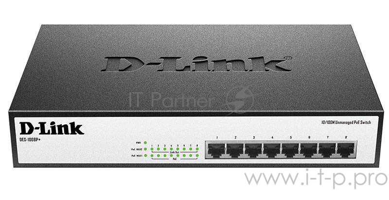 Сетевое оборудование D-Link DES-1008P+/A1A коммутатор неуправляемый с 8 портами 10/100Base-TX с поддержкой PoE
