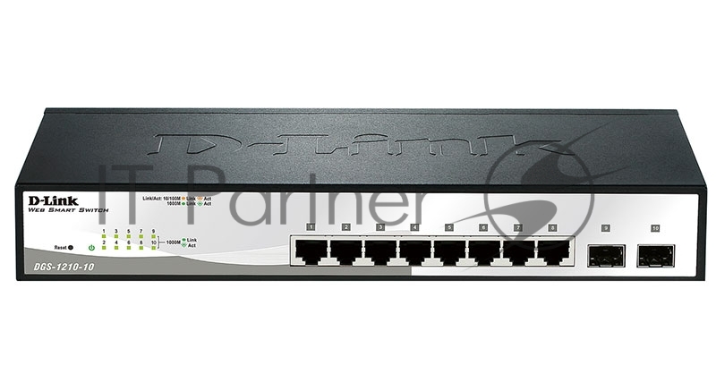 Сетевое оборудование D-Link DGS-1210-10/F1A Настраиваемый коммутатор WebSmart с 8 портами 10/100/1000Base-T и 2 портами 1000Base-X SFP