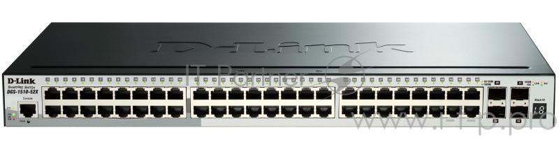 Сетевое оборудование D-Link DGS-1510-52X/A1A PROJ Управляемый стекируемый коммутатор SmartPro с 48 портами 10/100/1000Base-T и 4 портами 10GBase-X SFP+