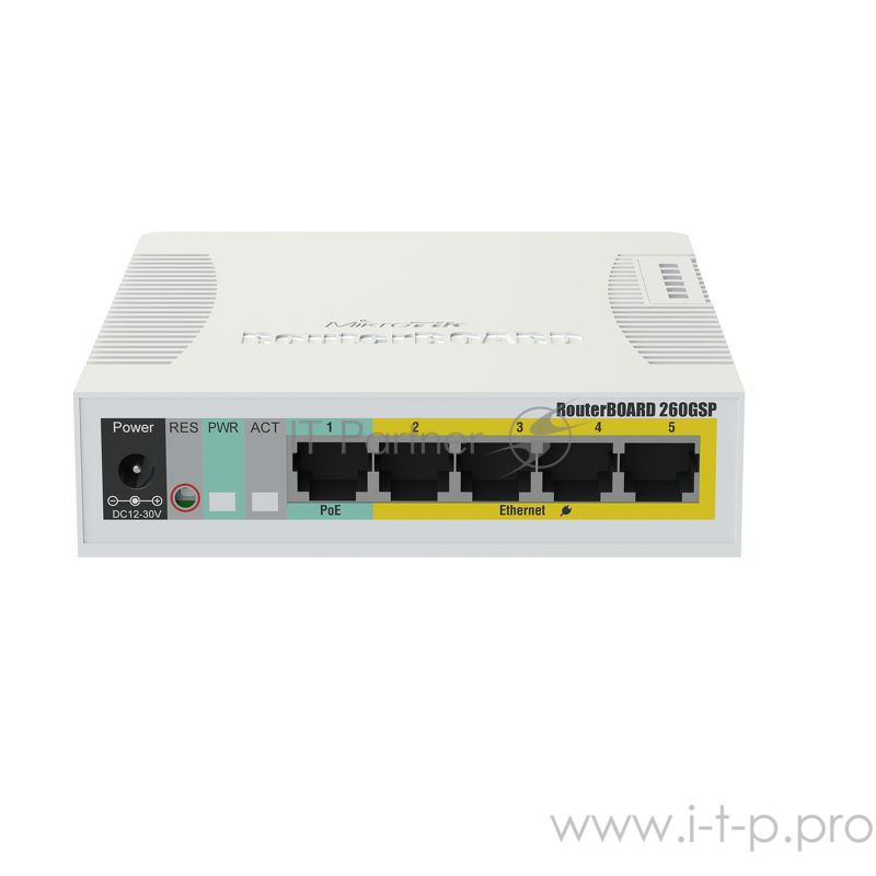 Сетевое оборудование MikroTik RB260GSP Коммутатор RouterBOARD 260GSP 1xSFP, 5x10/100/1000 Gigabit Ethernet, PoE with indoor case and power supply