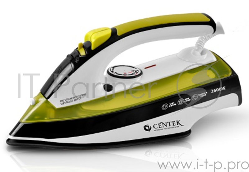 Утюг Centek CT-2337 зеленый, 2600Вт, 300мл.. керамика, защита от протечек, антинакипь, самоочистка