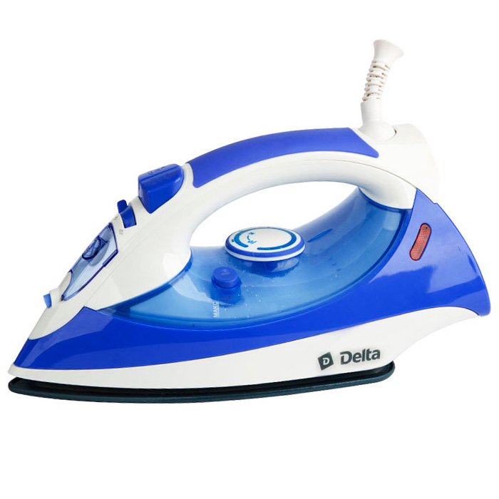 Утюг DELTA DL-415 белый с фиолетовым (белый с фиолетовым , 2600 Вт, керамич. покрытие подошвы, сухое глажение, разбрызгивание воды, отпаривание, паровой удар, самоочистка, вертикальное отпаривание, регулировка подачи пара, мерный стакан)