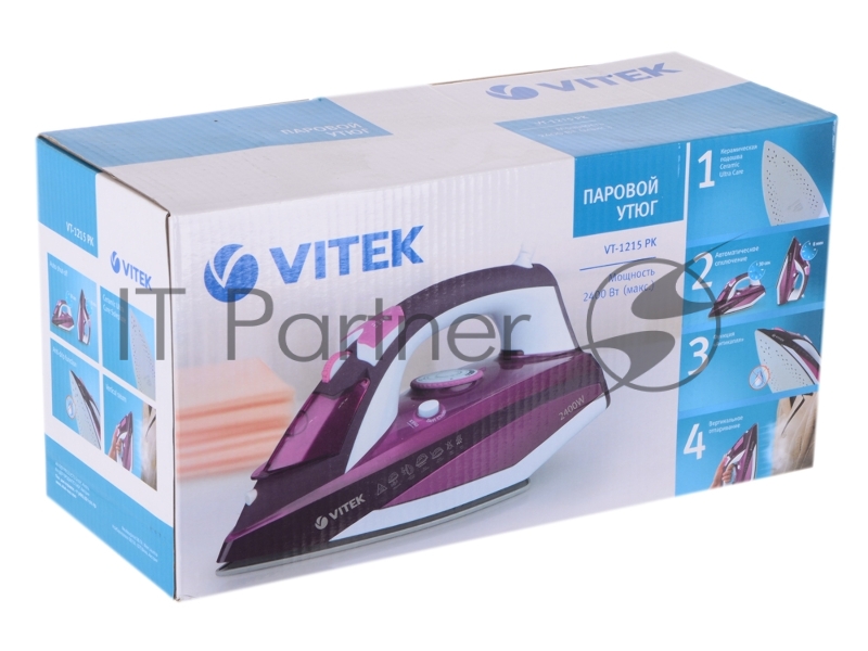 Утюг VITEK VT-1215 (PK) максимальная мощность 2400 Вт.Подошва Ceramic Ultra Care.