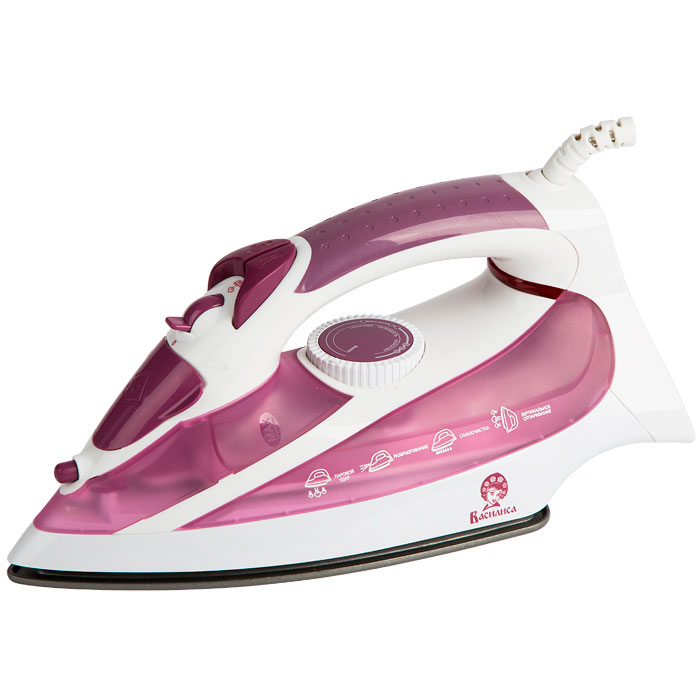 Утюг ВАСИЛИСА У3-2000 белый с сиреневым (Мощность 2000Вт. Тефлоновое покрытие подошвы. Индикатор нагрева утюга. Терморегулятор. 3 режима: сухое глажение, отпаривание, разбрызгивание воды. Возмож-ть регулировки степени отпаривания /вертикального отпар