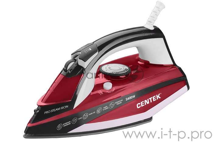 Утюг Centek CT-2344 RED 2400Вт, керамическая подошва, мощный паровой удар, самоочистка, 330мл