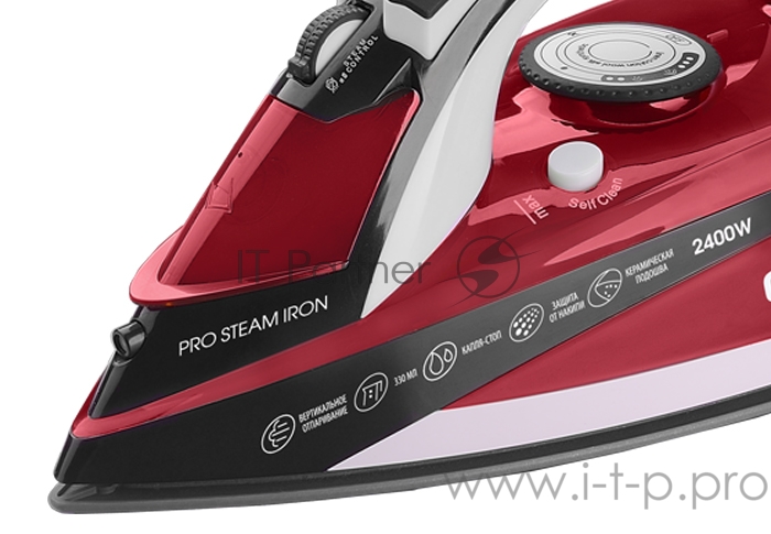 Утюг Centek CT-2344 RED 2400Вт, керамическая подошва, мощный паровой удар, самоочистка, 330мл