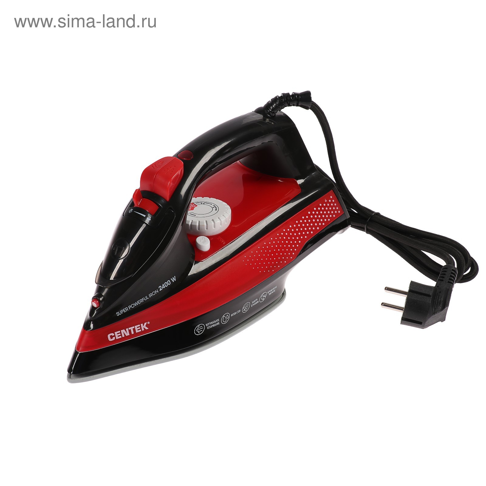 Утюг Centek CT-2345 (красный) 2400Вт, керамическая подошва, мощный паровой удар, самоочистка, 285мл
