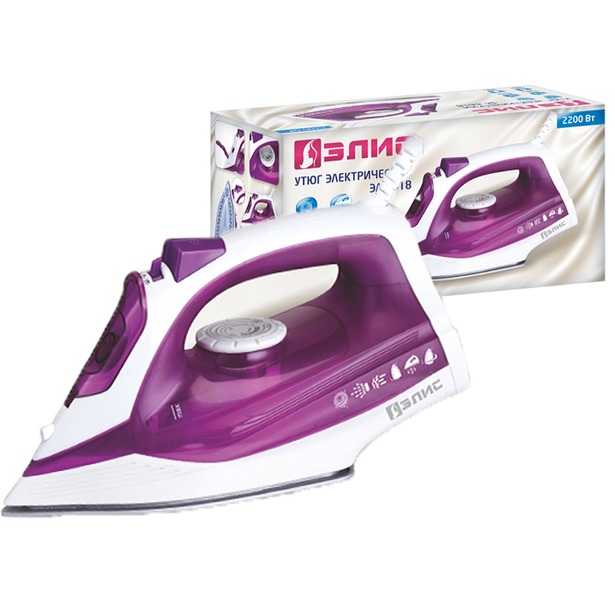 Утюг электрический ЭЛИС ЭЛ-8818 (10) (мощность 2200В, керамическая подошва, система самоочистки, встроенная защита от накипи, функция разбрызгивания, вертикальное отпаривание, мерный стаканчик)