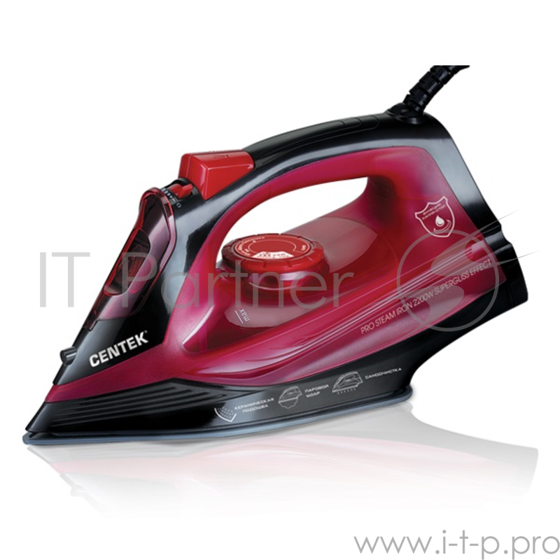 Утюг Centek CT-2351 Red (красный) 2200Вт, КЕРАМИЧЕСКАЯ подошва, 300 мл, паровой удар, самоочистка
