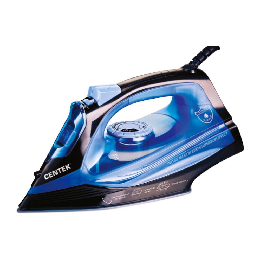 Утюг Centek CT-2351 Blue (синий) 2200Вт, КЕРАМИЧЕСКАЯ подошва, 300 мл, паровой удар, самоочистка