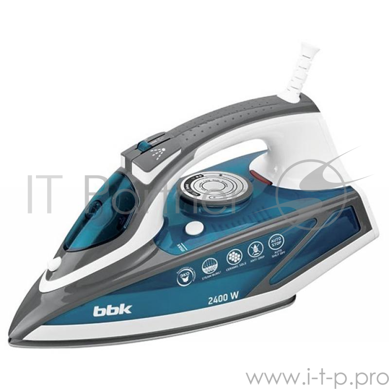Утюг BBK ISE-2402 синийМощность 2400 Вт, паровой удар, вертикальное отпаривание, плавные регулировки подачи пара и температуры, керамическое покрытие подошвы, Anti-calcium, Self-Cleaning, противокапельная система, автоматиское отключение.