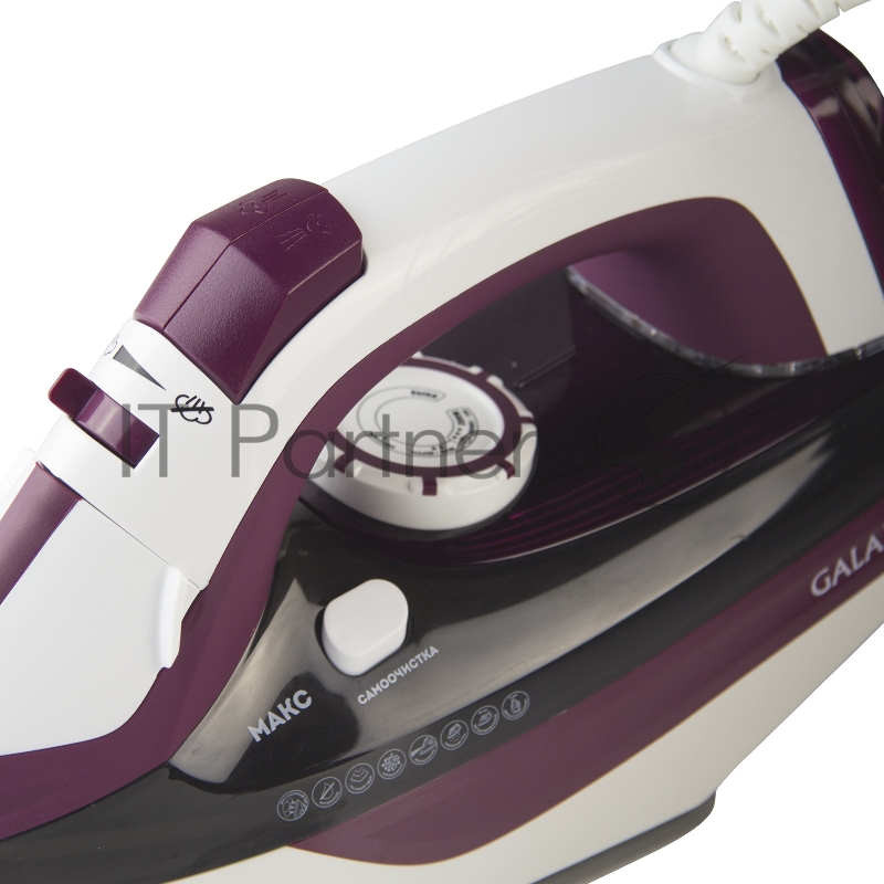 Утюг GALAXY GL 6108 2400 Вт, керамическое покрытие подошвы, уплотнитель крышки резервуара, функции: «автоотключение», «самоочистка», «антикапля», «антинакипь», индикатор автоотключения, указатель максимального уровня воды, индикатор нагрева, вертика