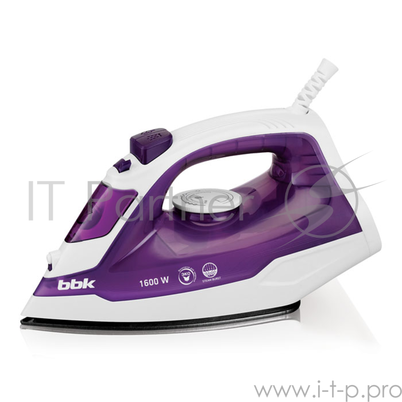 Утюг BBK ISE-1601 сиреневыйМощность 1600 Вт, паровой удар, вертикальное отпаривание, плавные регулировки подачи пара и температуры, керамическое покрытие подошвы, Anti-calcium.