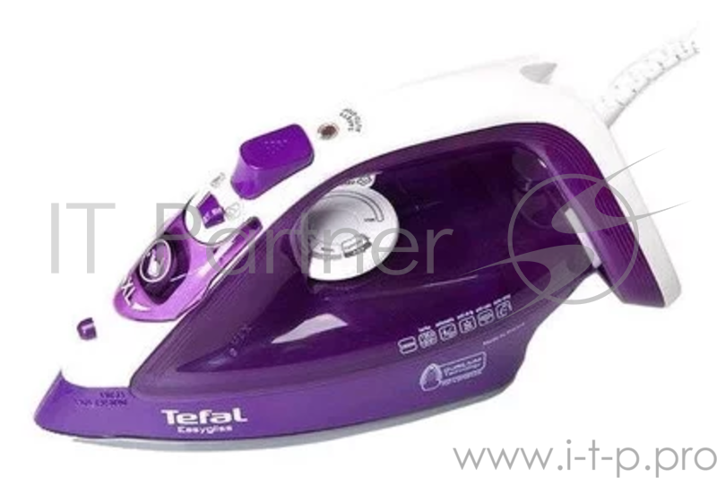 Утюг TEFAL FV-3970 мощность 2400 Вт автоматическое отключение на подошве желобок для пуговиц мощность подачи пара до 40 г/мин паровой удар вертикальное отпаривание