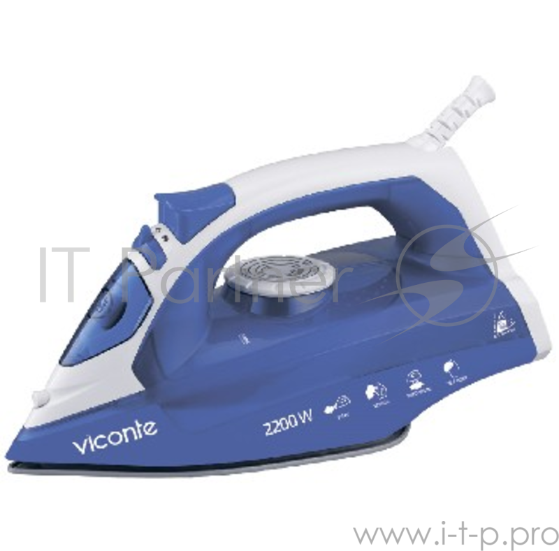 Утюг VICONTE VC-4302 , мощность 2200W, керамическая подошва, вертикальная подача пара, паровой удар до 130 г/мин, сухое глажение, терморегулятор, функция самоочистки, возможность регулировки степени отпаривания, мощный разбрызгиватель, индикатор наг