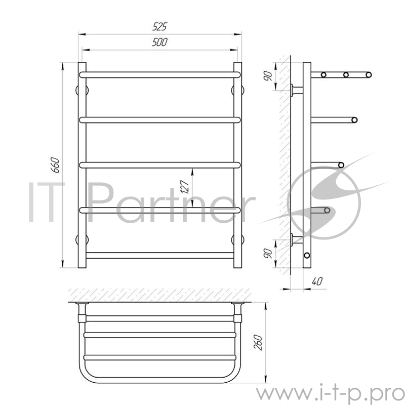 Полотенцесушитель LARIS 75201062 Стандарт ЧК с полкой П5 500х660 106Вт подключение справа