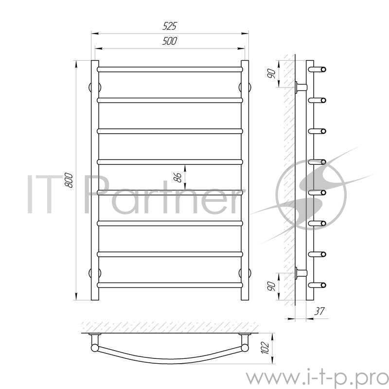 Полотенцесушитель LARIS 75201045 Классик ЧК П8 500х800 124Вт подключение слева