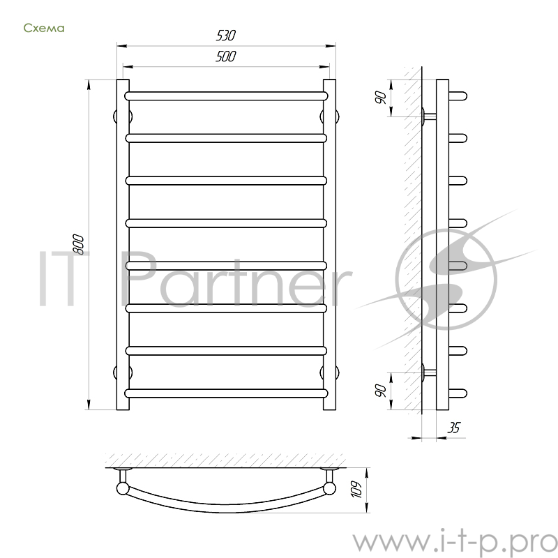 Полотенцесушитель LARIS 73207279 Классик П8 500х800 124Вт подключение справа