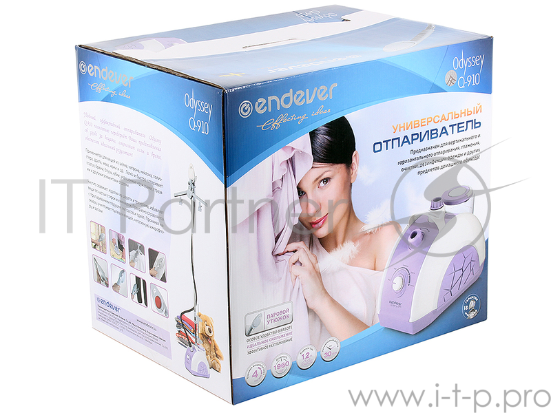 Отпариватель для одежды Endever ODYSSEY Q-910, давление пара 1,5 бар, паа 45 г/мин, макс.мощность 2030 Вт, емкость бака 1200 мл, сиреневый/белый