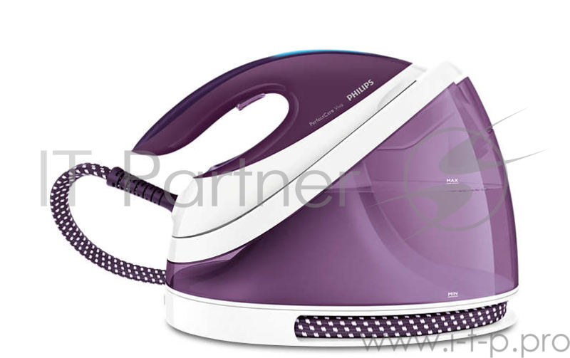 Парогенератор Philips GC7051/30, мощность 2400В, давление 5.5 бар, подача пара 120г/мин, паровой удар 230г, очистка от накипи Smart Calc Clean, резервуар 2 л, подошва SteamGlide