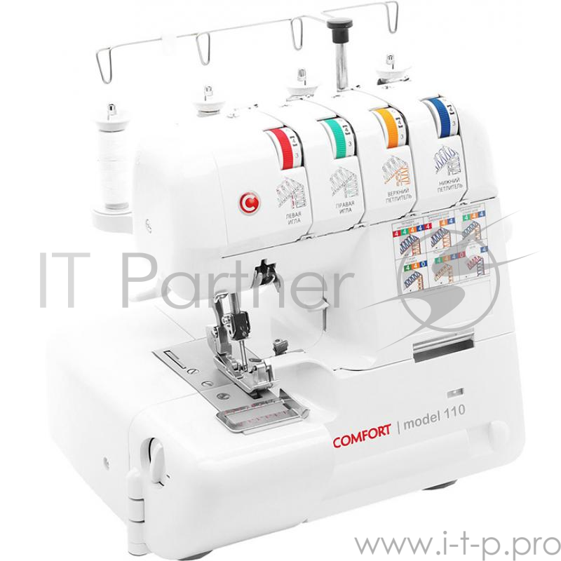 Оверлок Comfort 110 – это 2х/3х/4х ниточный оверлок, который предназначен для обработки края ткани швейных изделий. Данная модель может выполнять до 1300 стежков в минуту. Легкая и быстрая заправка нитей. Дифференциал для работы с трикотажем. Имитаци