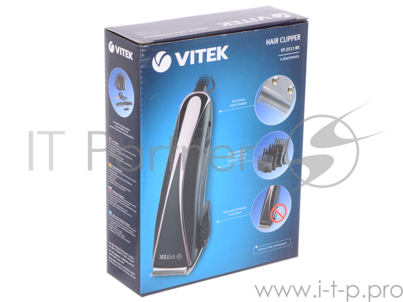 Набор для стрижки VITEK VT-2511 (BK) лезвия из нержавеющей стали, 4 насадки, работа от сети