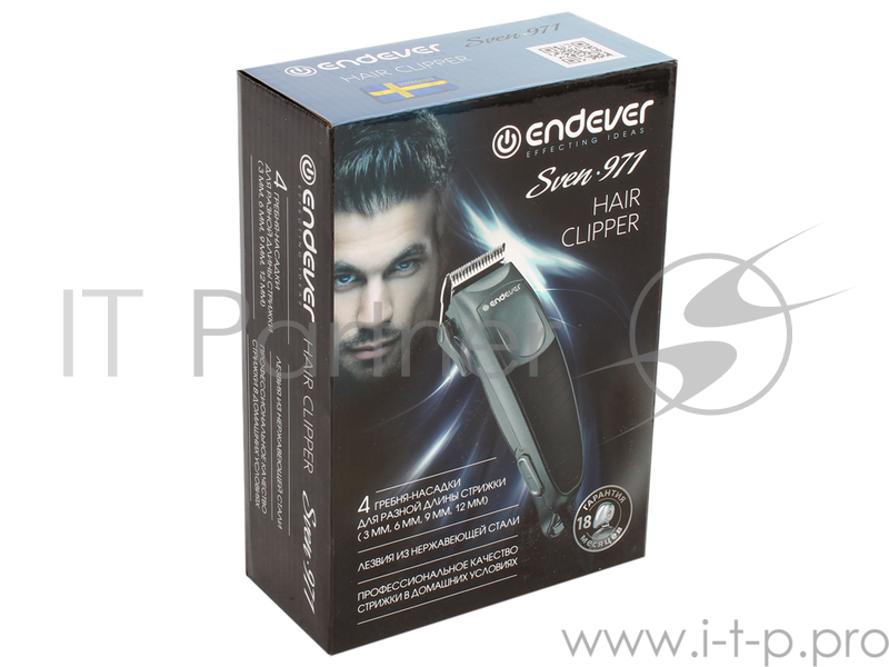 Машинка для стрижки Endever Sven 971, Четыре гребня-насадки ( 3 мм, 6 мм, 9 мм, 12 мм), Мощный мотор AC, Работа от сети