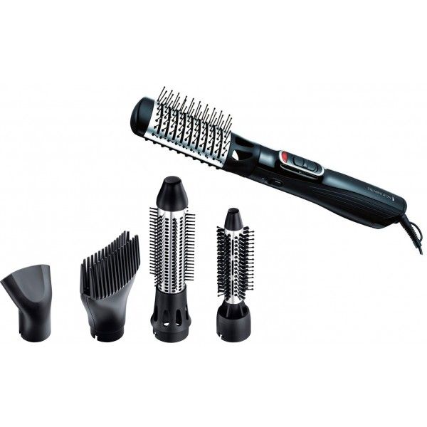 Фен-щетка REMINGTON AS-1220 (Мощность 1200Вт. Кол-во режимов 3. Доп. режимы: подача холодного воздуха, ионизация. Концентратор д/быстрой сушки.Плоская щетка д/выпрямл-я волос. Насадка д/прикорневого объема. Термощетка 21 мм. Термощетка 30мм с выдвиж