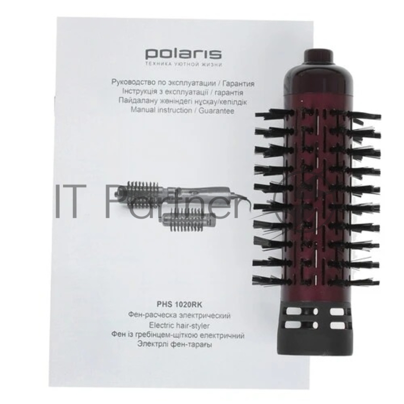 Фен-щетка POLARIS PHS 1020RK лиловый Мощность 1000 Вт. Кол-во режимов 3. Конструкция вращение шнура.2 насадки-щетки: 50, 35 мм. В комплекте щетка. Покрытие керамическое.Автоматическое вращение насадок.