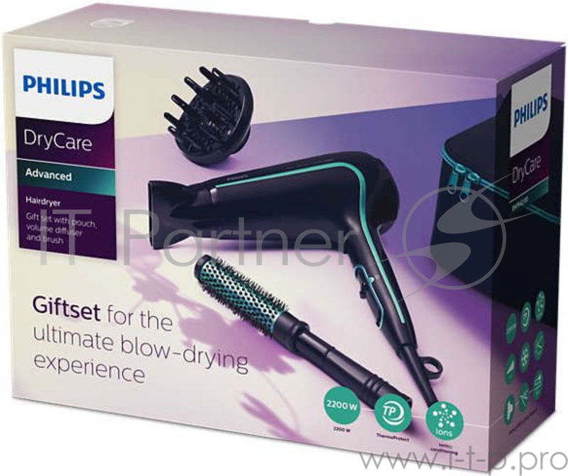 Фен PHILIPS BHP942/00 фен мощность 2200 Вт ионизация режимов нагрева: 3 скоростей: 2 длина сетевого шнура 1.8 м